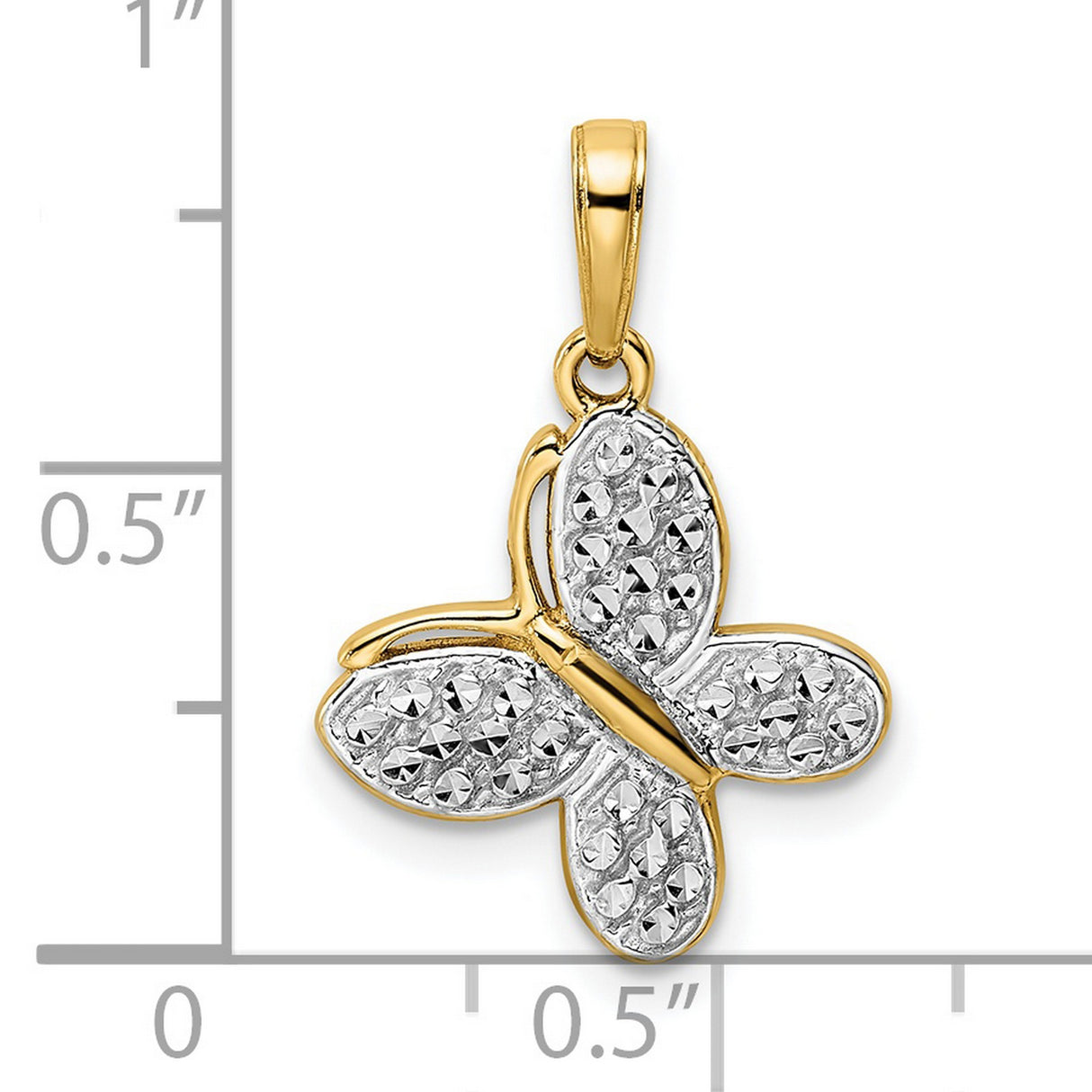 14k Multi-Tone Gold Butterfly Pendant, Textured Nature-Inspired Charm for Women
