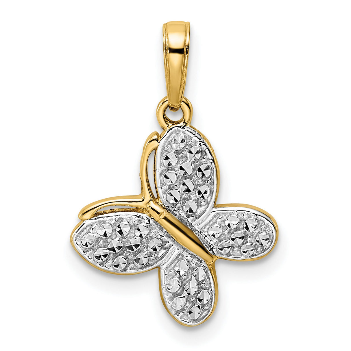 14k Multi-Tone Gold Butterfly Pendant, Textured Nature-Inspired Charm for Women