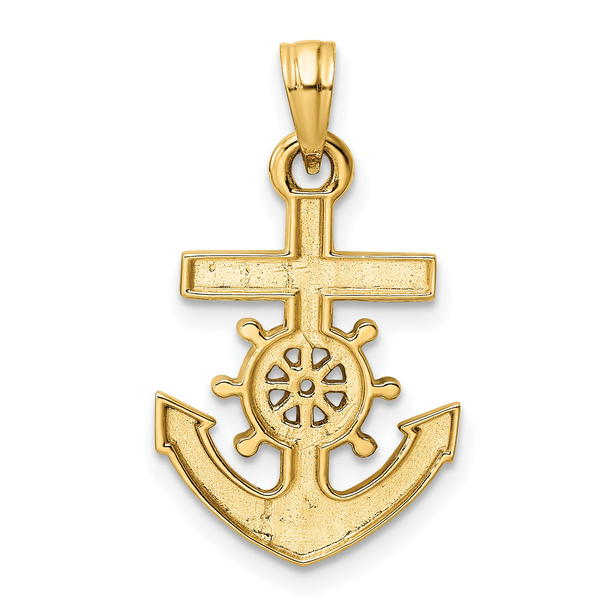 14k Two-Tone Gold Anchor and Ship Wheel Pendant, Nautical Maritime Cross Symbol for Men or Unisex