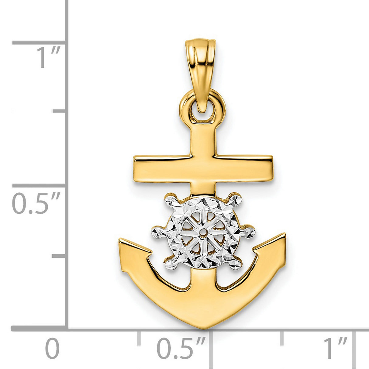 14k Two-Tone Gold Anchor and Ship Wheel Pendant, Nautical Maritime Cross Symbol for Men or Unisex