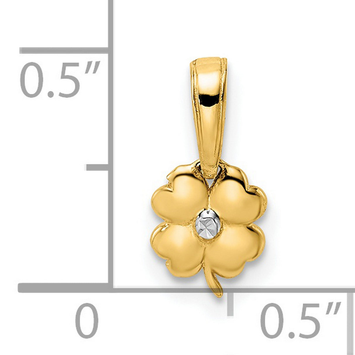 14k Multi-Tone Gold Clover Pendant with Polished Rhodium Center, Lucky Four-Leaf Charm for Women