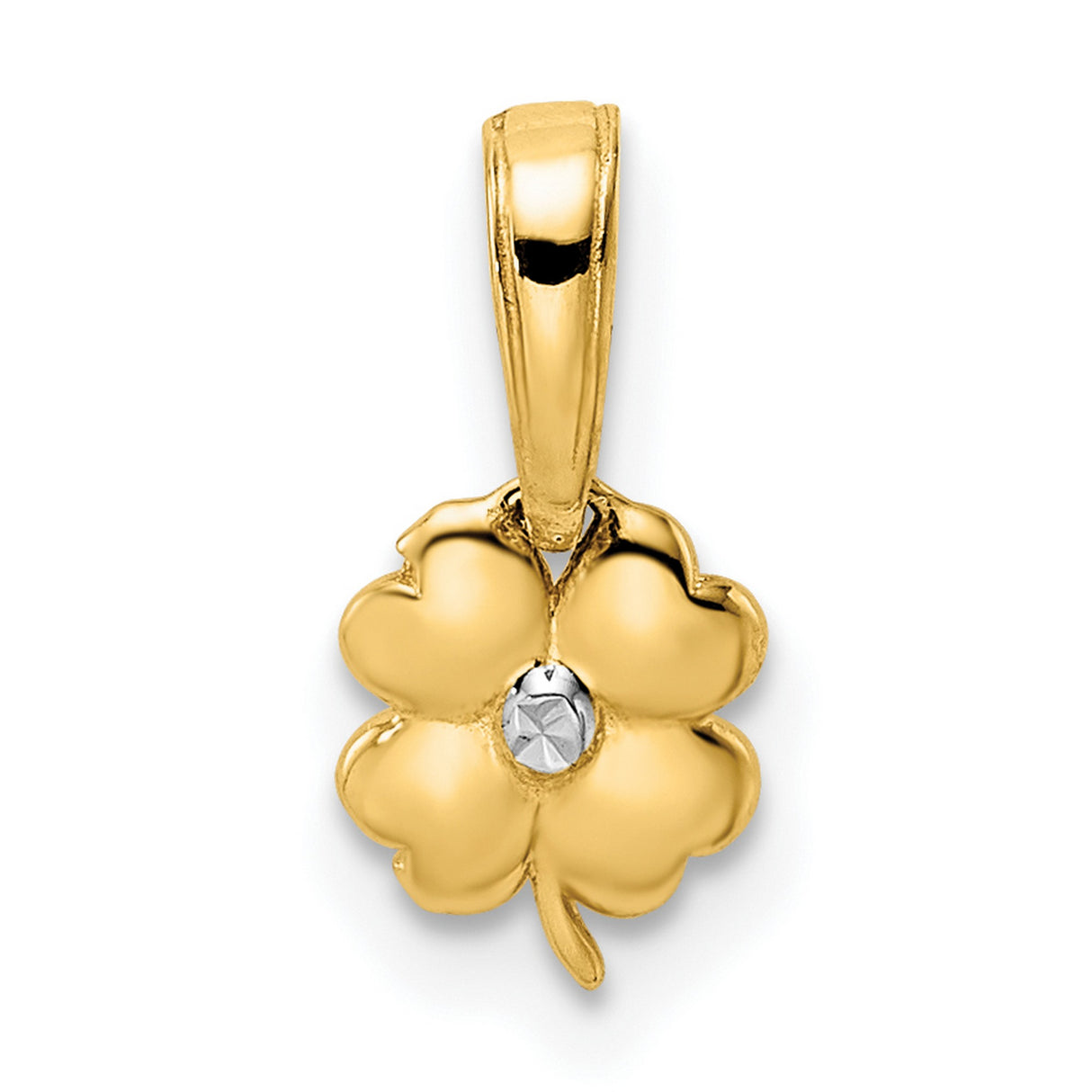 14k Multi-Tone Gold Clover Pendant with Polished Rhodium Center, Lucky Four-Leaf Charm for Women