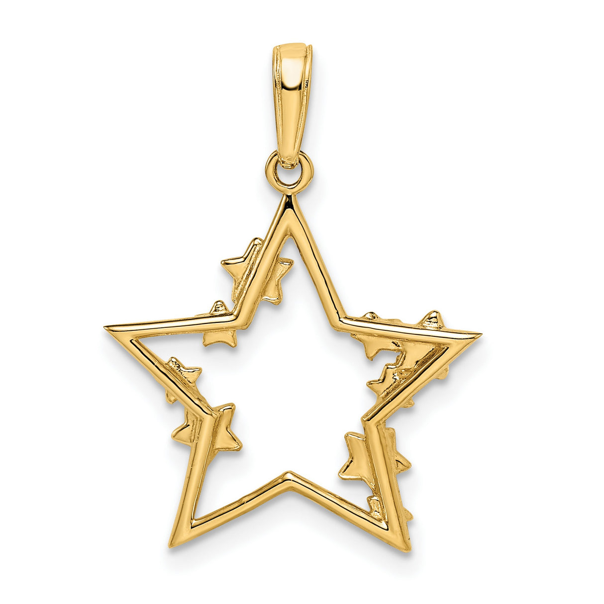 14k Multi-Tone Gold Star Pendant with Open and Rhodium Accented Star Design for Women
