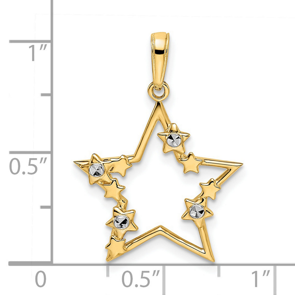 14k Multi-Tone Gold Star Pendant with Open and Rhodium Accented Star Design for Women
