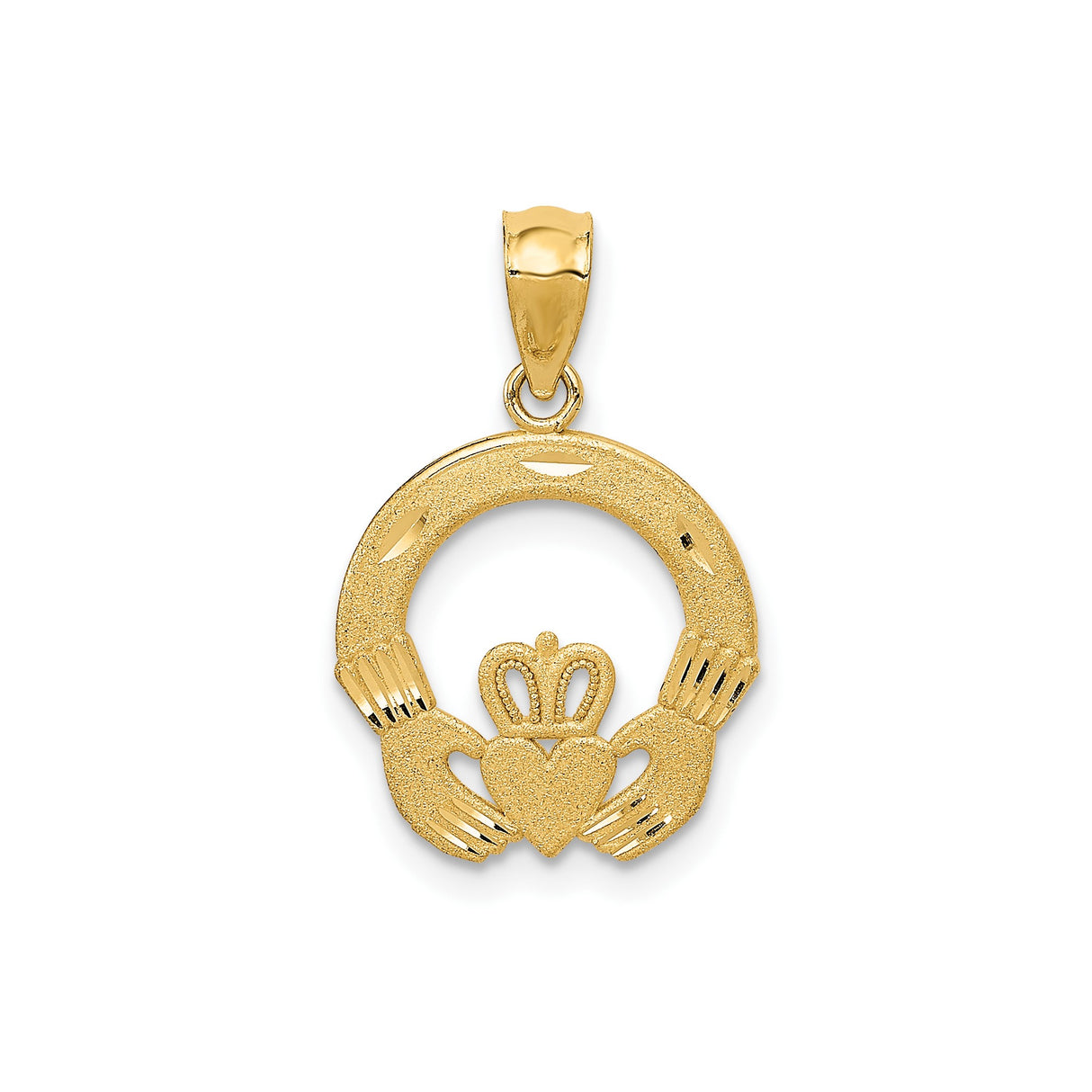 14k Yellow Gold Claddagh Pendant with Heart Hands and Crown Design, Celtic Heritage Jewelry