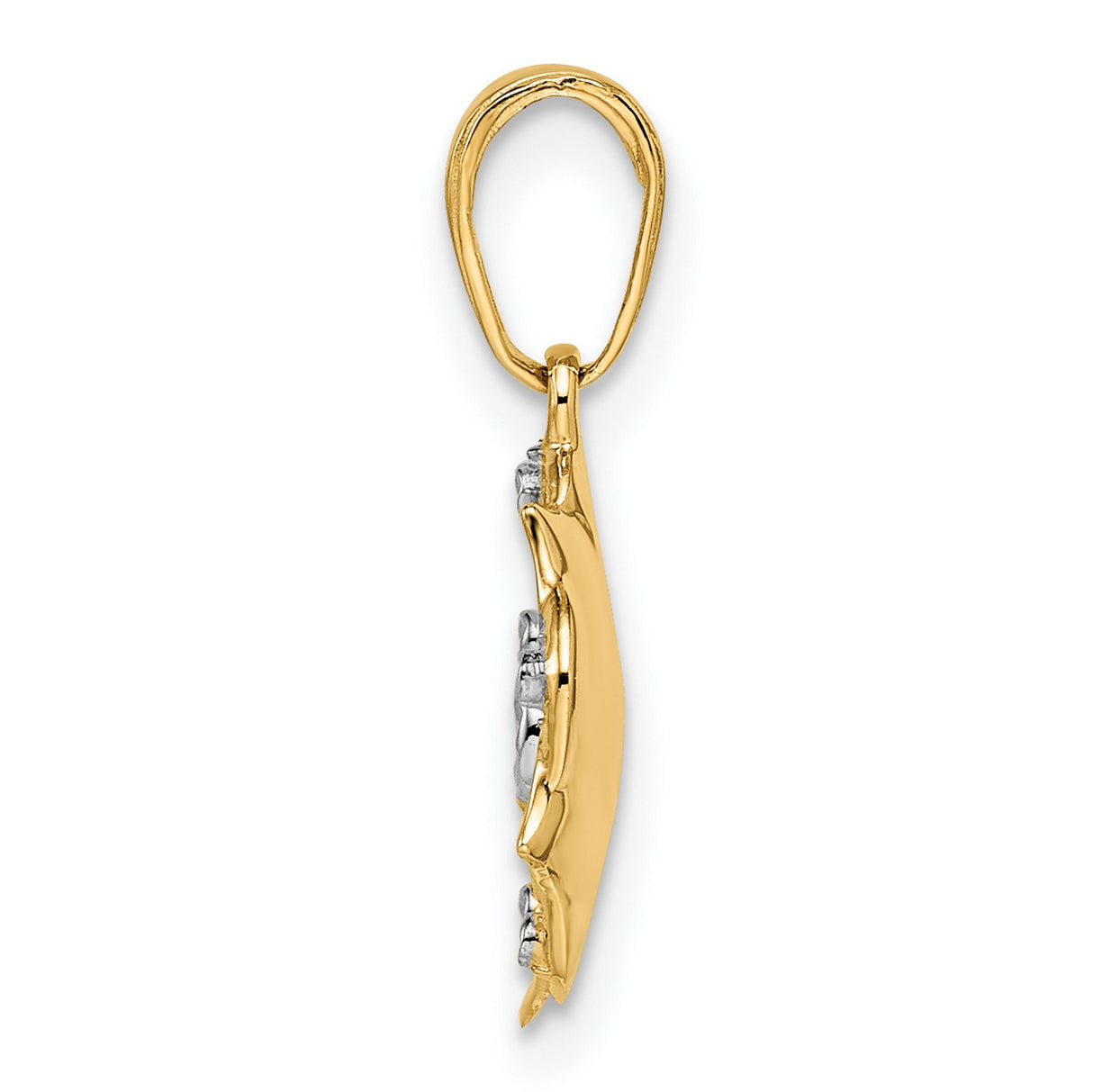 14k Yellow Gold and Rhodium Flower Pendant with Diamond-Cut Floral Detail, Two-Tone Polished Charm