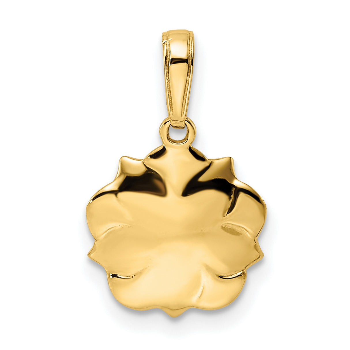 14k Yellow Gold and Rhodium Flower Pendant with Diamond-Cut Floral Detail, Two-Tone Polished Charm
