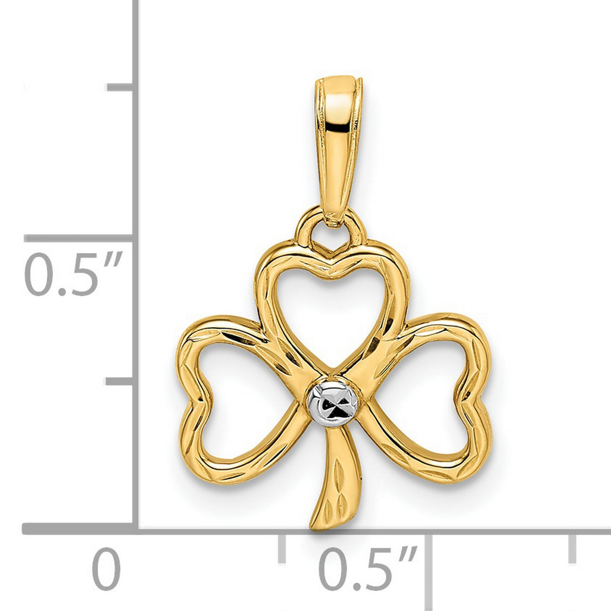 14k Multi-Tone Gold Shamrock Heart Pendant, Rhodium Finish, Celtic Clover Charm for Women