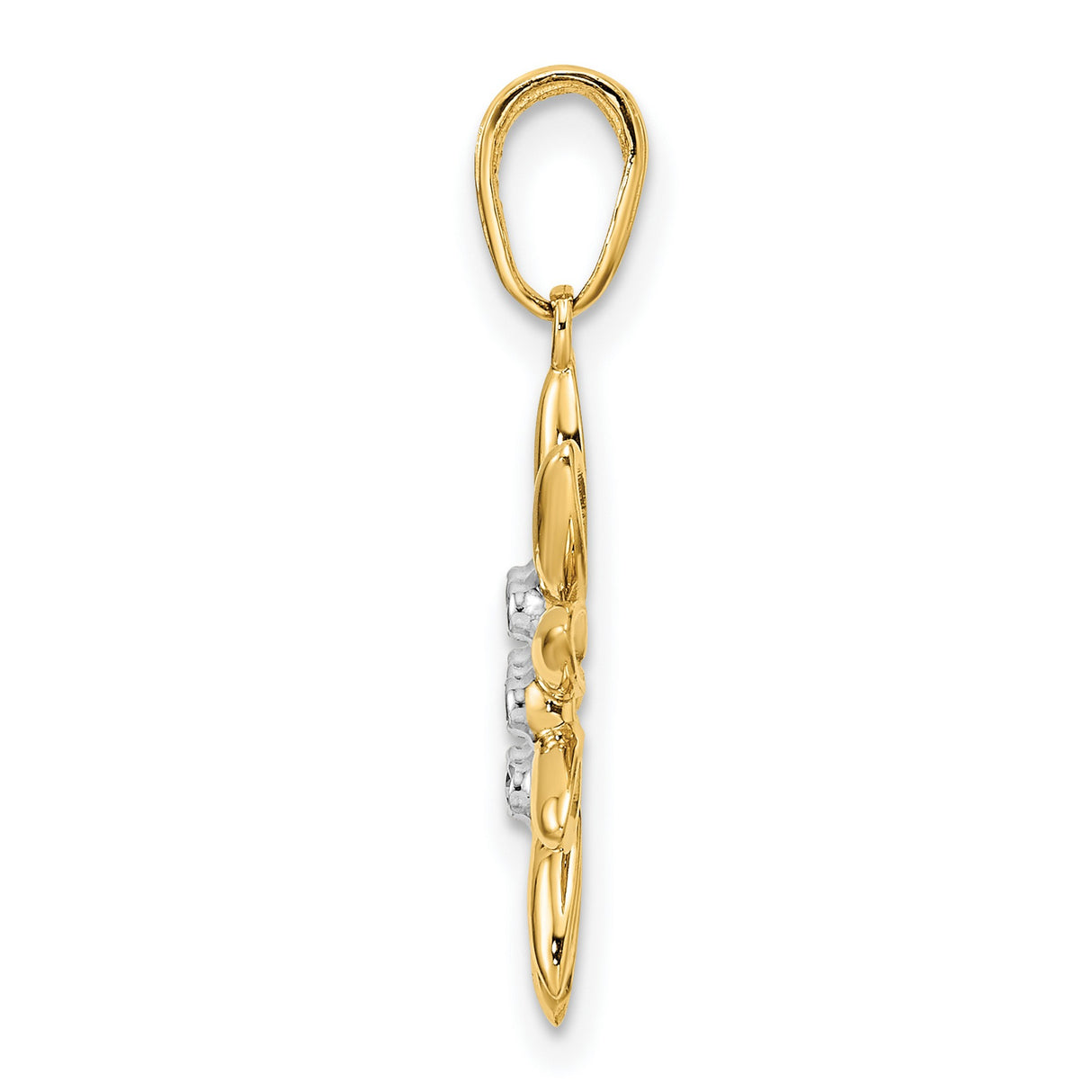 14k Yellow Gold and Rhodium Daisy Pendant, Polished Petal Floral Charm for Women