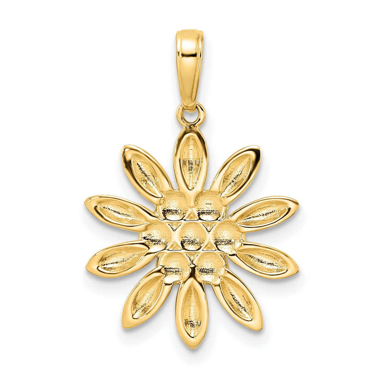 14k Yellow Gold and Rhodium Daisy Pendant, Polished Petal Floral Charm for Women
