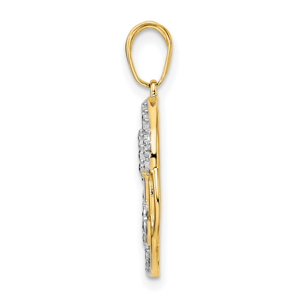 14k Multi-Tone Gold Rose Pendant with Openwork Floral Design and Diamond Cut Accents