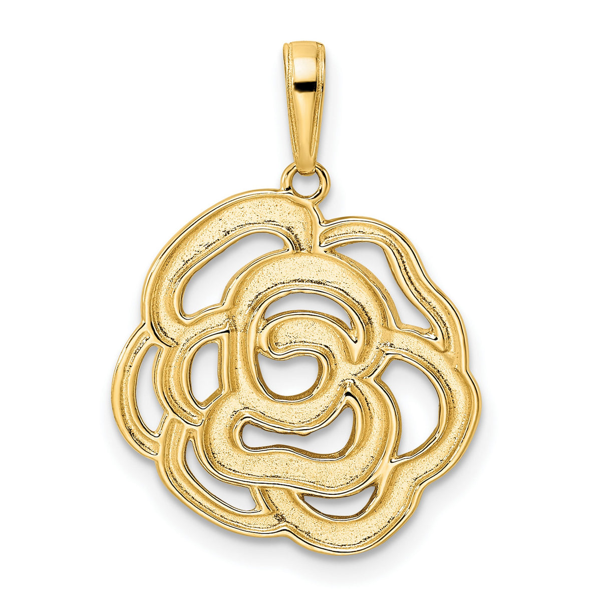 14k Multi-Tone Gold Rose Pendant with Openwork Floral Design and Diamond Cut Accents