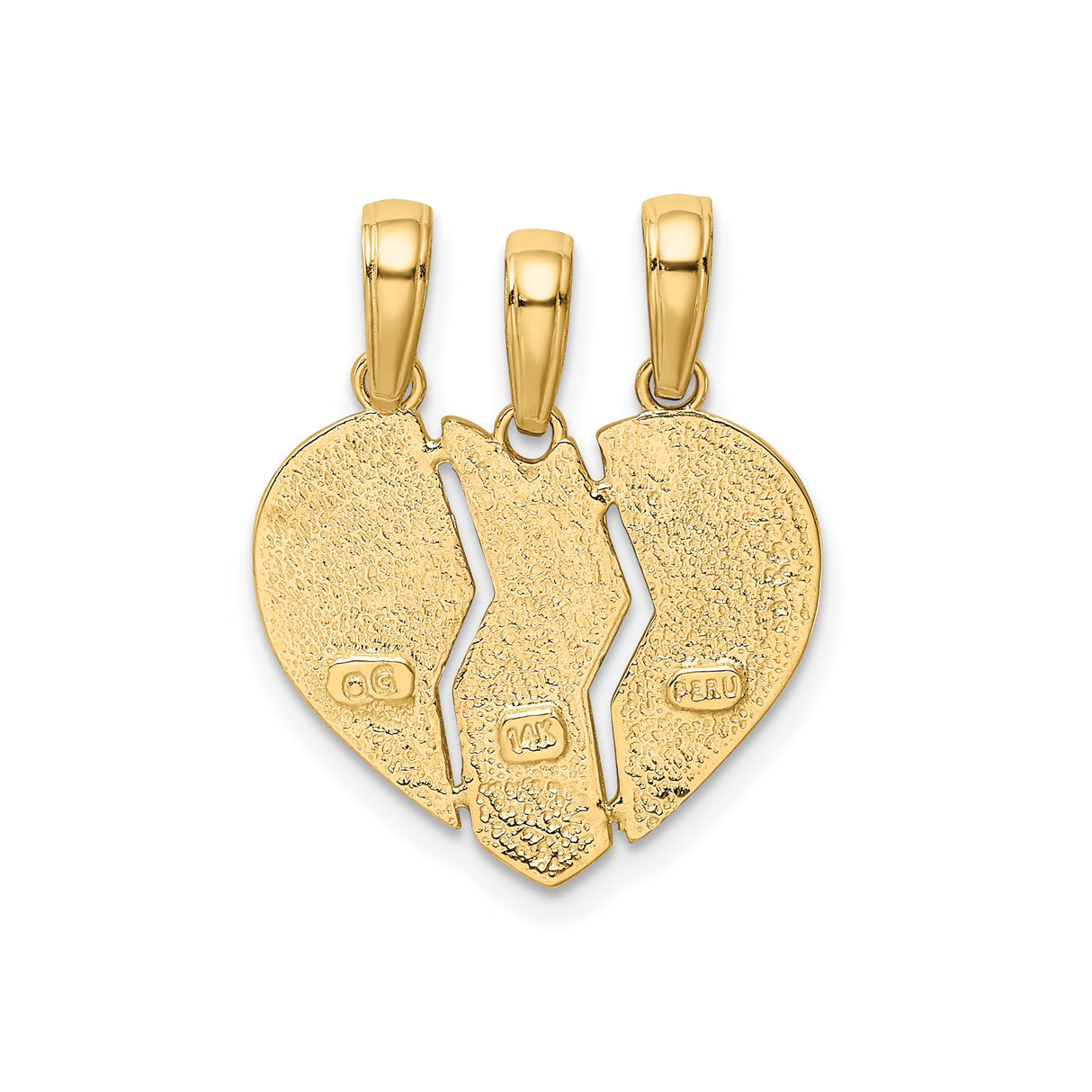 14k Yellow Gold Break-Apart Heart Pendant Set, Mom Big Sis Lil Sis, Family Bond Jewelry