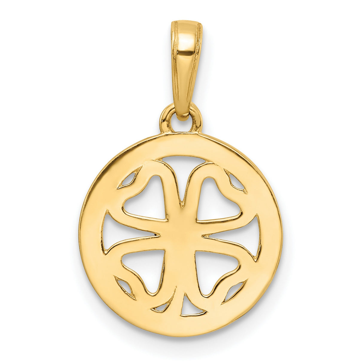 14k Yellow Gold Multi-Tone Four-Leaf Clover Pendant, Openwork Lucky Charm Design