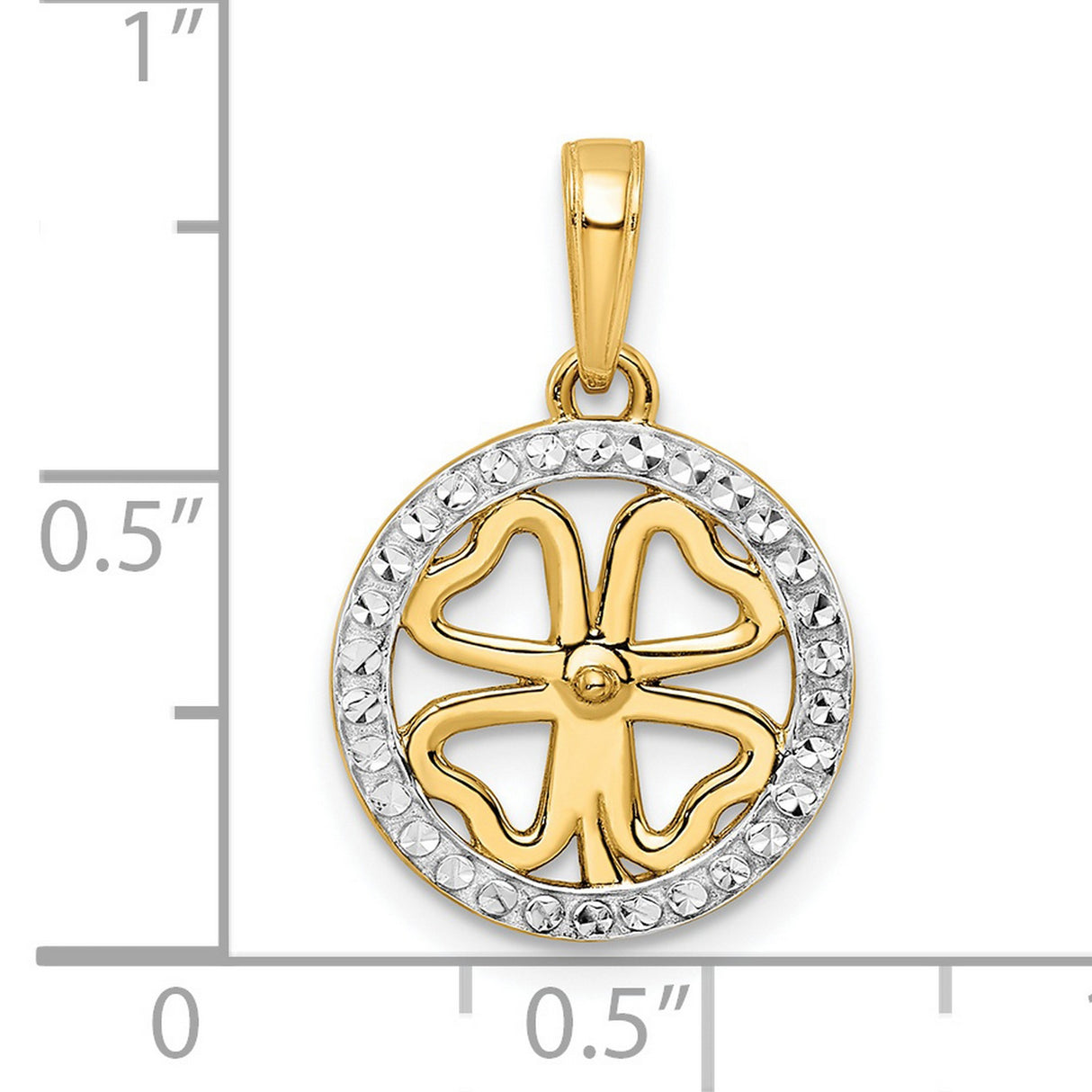 14k Yellow Gold Multi-Tone Four-Leaf Clover Pendant, Openwork Lucky Charm Design