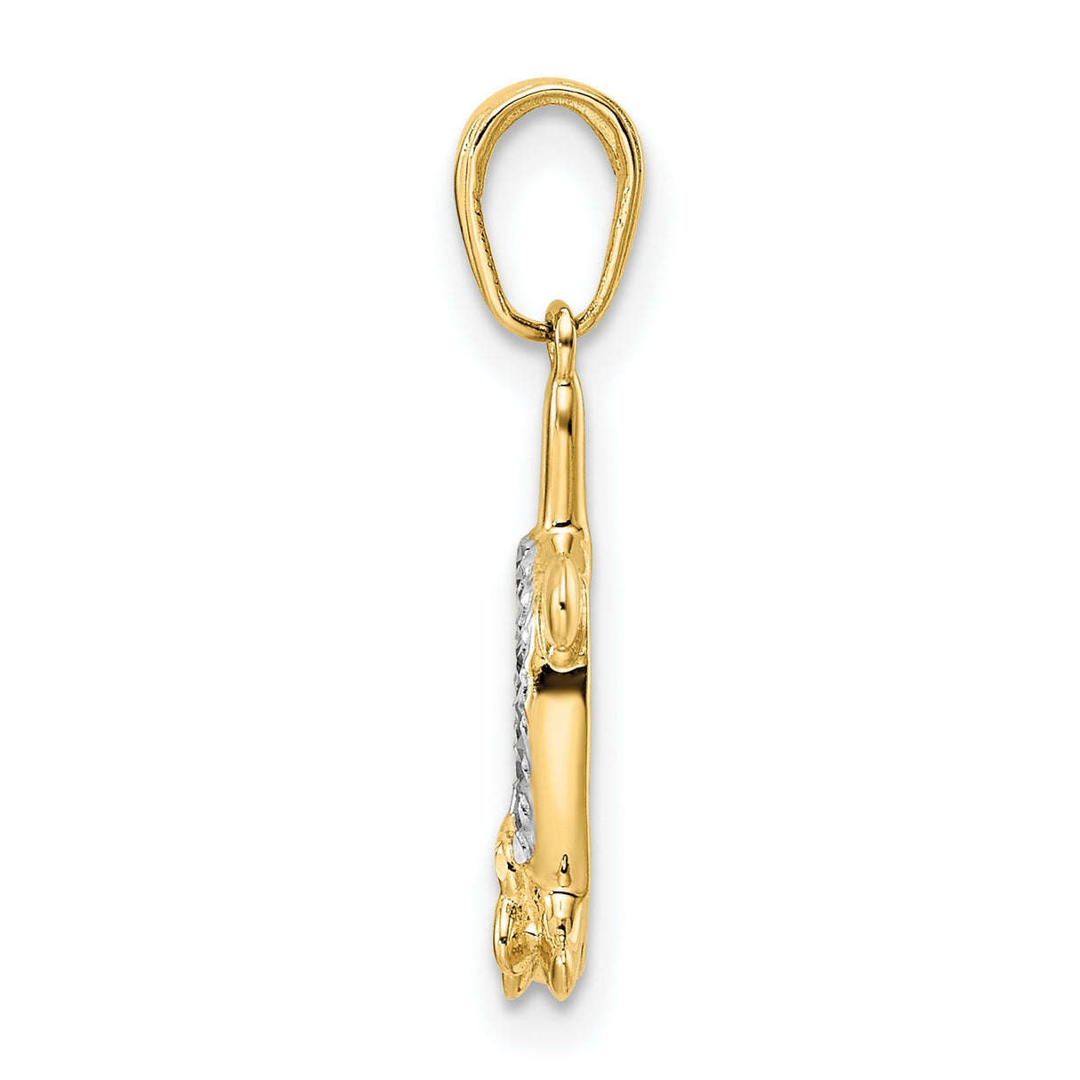 14k Yellow Gold and Rhodium Sea Turtle Pendant with Diamond Cut Finish and Hibiscus Flower Detail