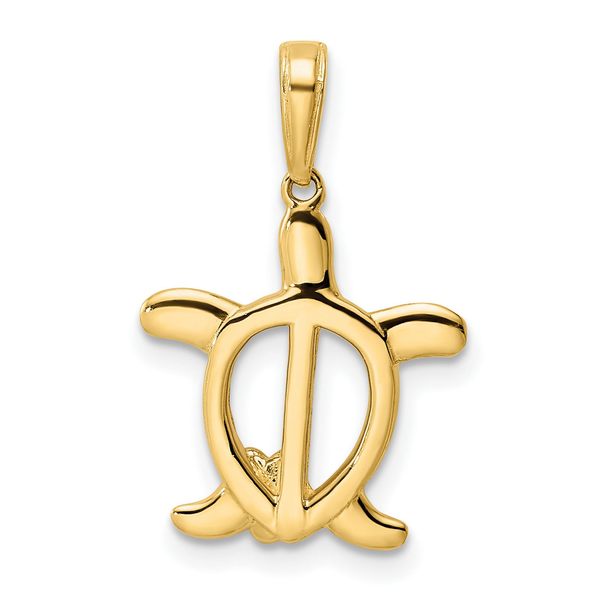 14k Yellow Gold and Rhodium Sea Turtle Pendant with Diamond Cut Finish and Hibiscus Flower Detail