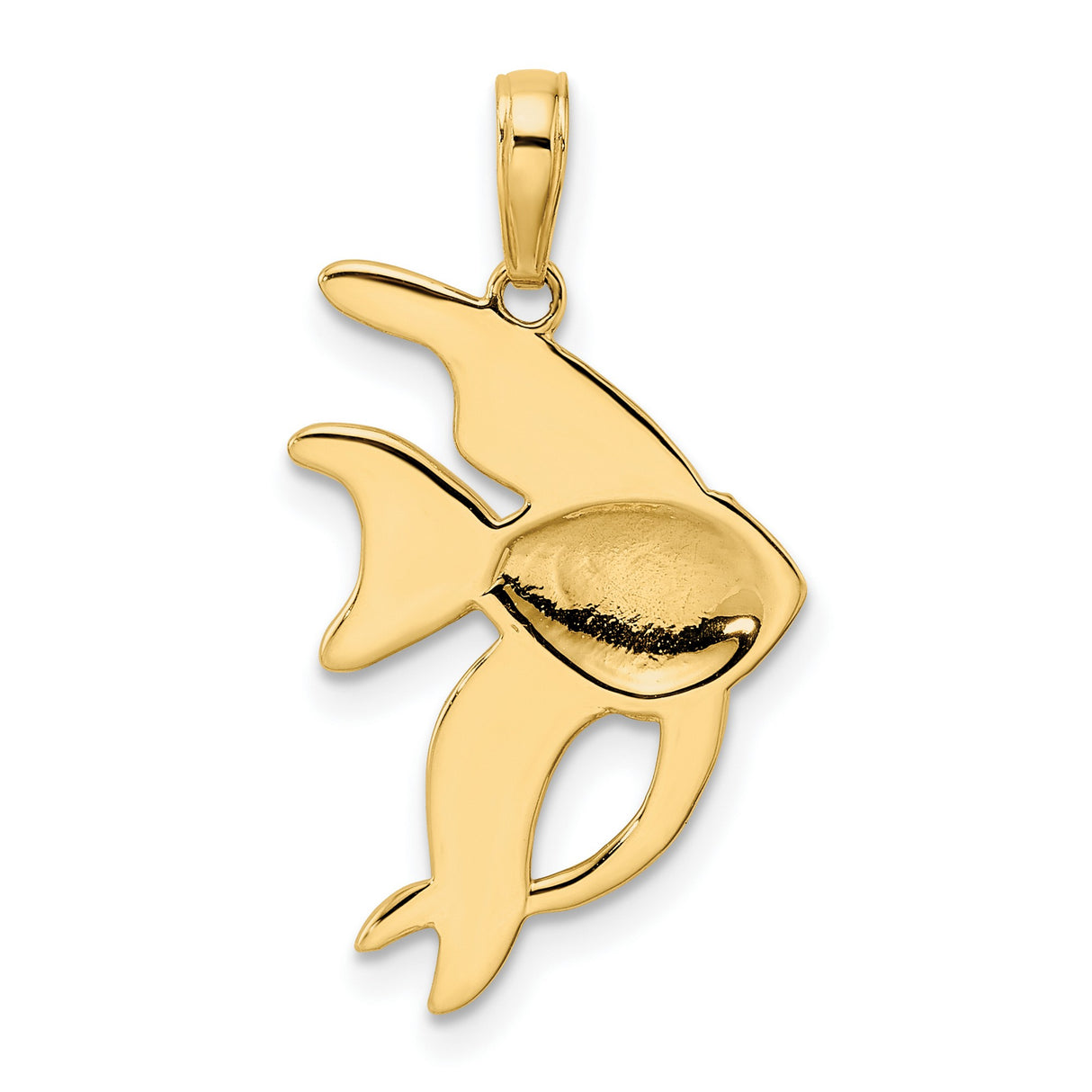 14k Yellow Gold Angelfish Pendant, Diamond-Cut Textured Ocean Theme Jewelry