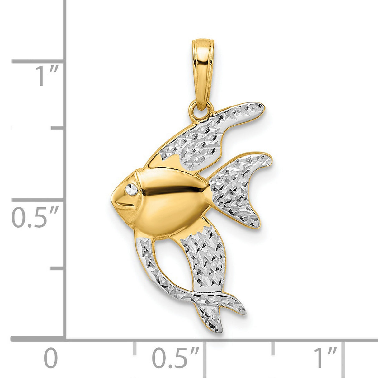 14k Yellow Gold Angelfish Pendant, Diamond-Cut Textured Ocean Theme Jewelry