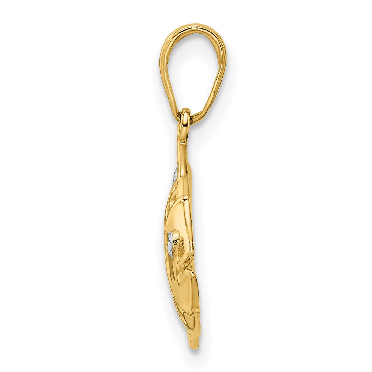 14k Yellow Gold and Rhodium Fish Pendant with Open Lattice Design and Textured Detailing
