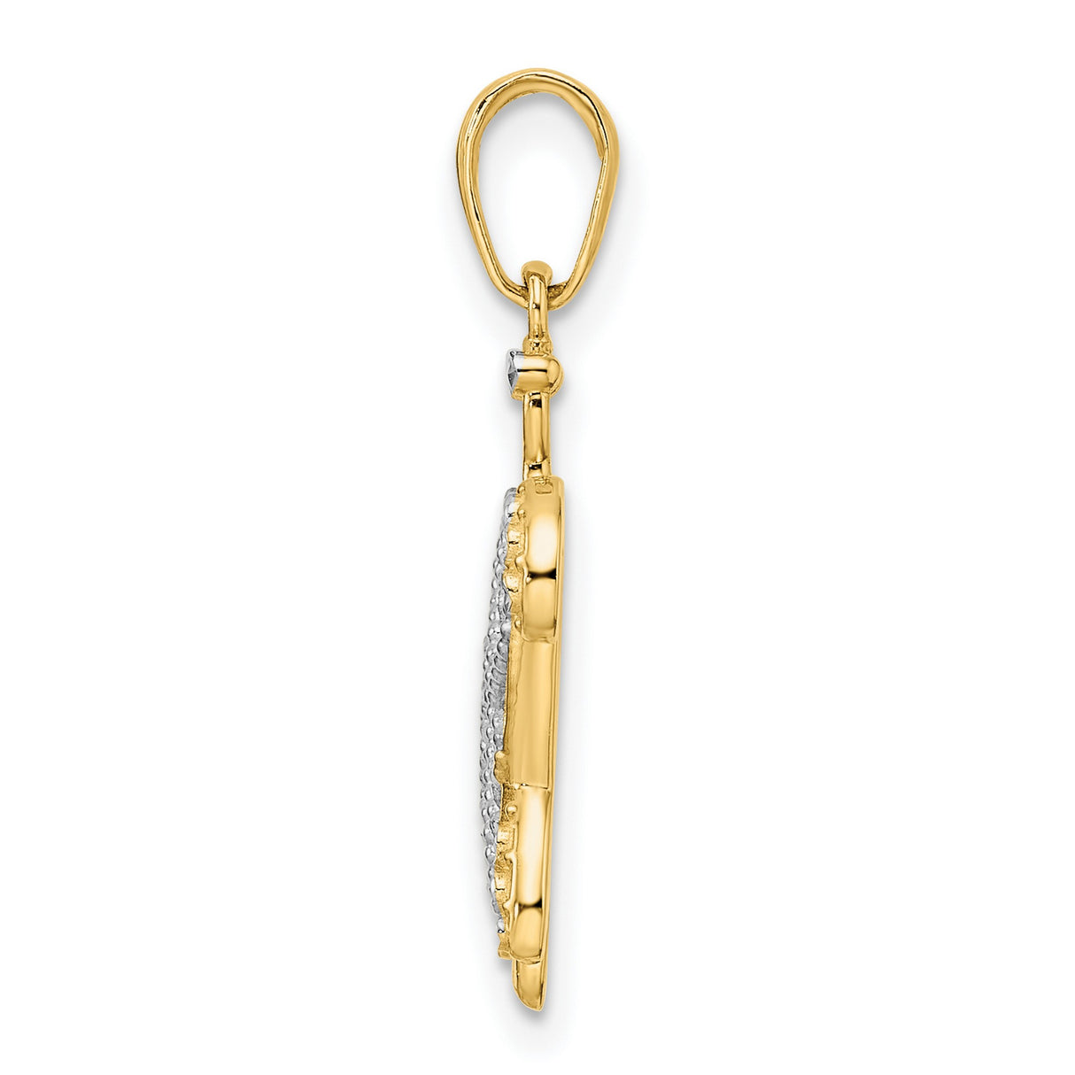 14k Multi-Tone Gold Turtle Pendant with Diamond Cut Scrollwork, Ocean-Inspired Design