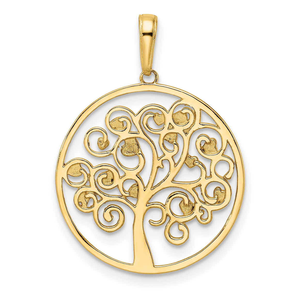 14k Multi-Tone Gold Tree of Life Pendant, Round Openwork with Diamond Cut Accents for Women