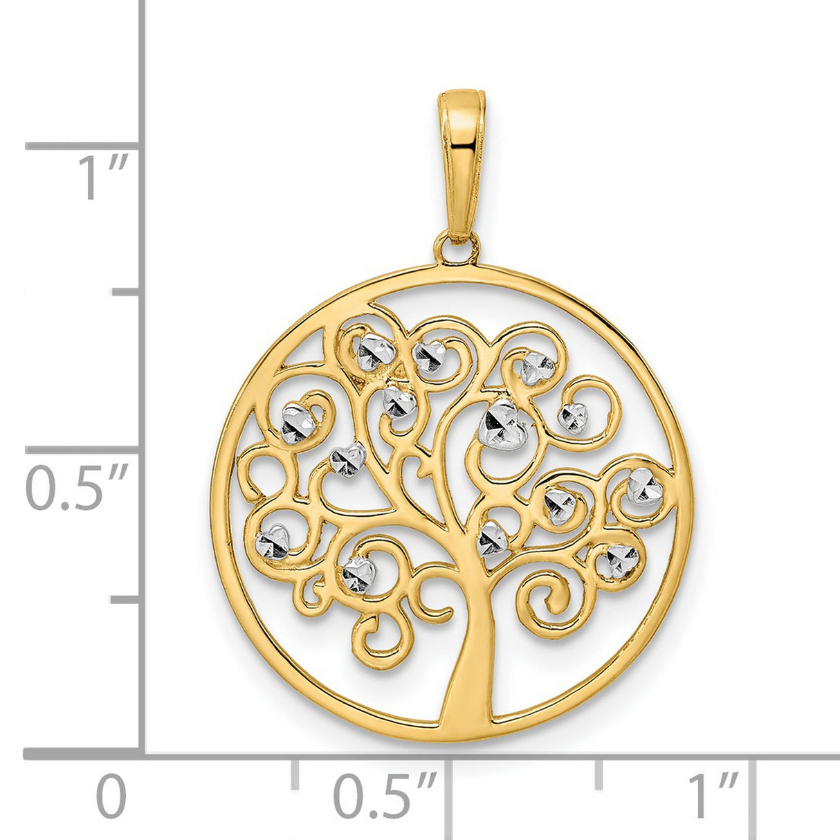 14k Multi-Tone Gold Tree of Life Pendant, Round Openwork with Diamond Cut Accents for Women