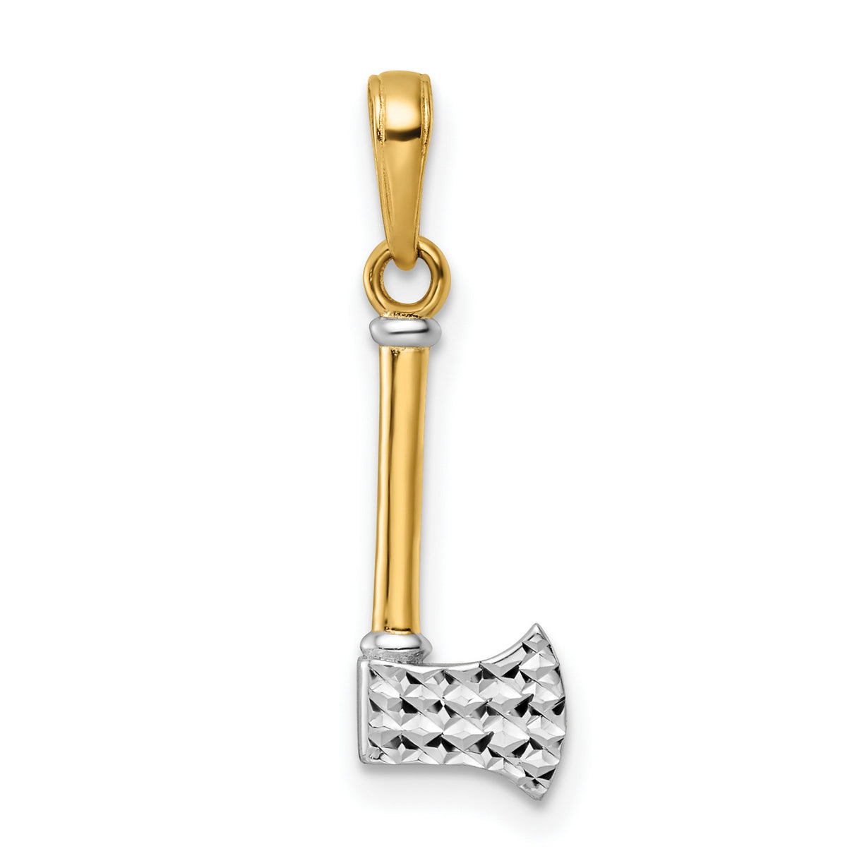 14k Two-Tone Gold Axe Pendant, Polished Handle and Diamond Cut Blade, Viking Symbol for Men