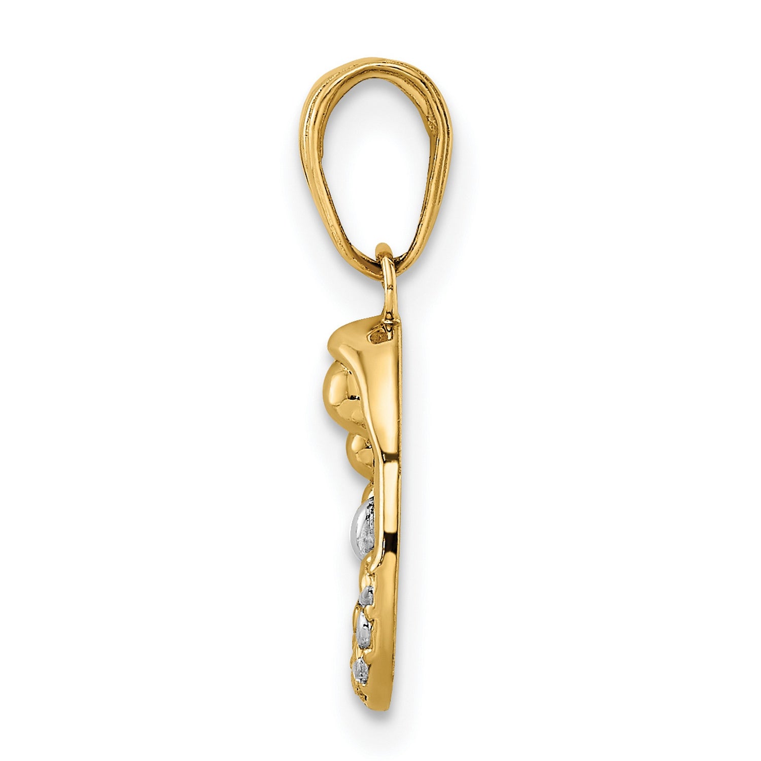14k Multi-Tone Gold Teardrop Pendant with Rhodium Accent, Mother Embrace and Heart Charm