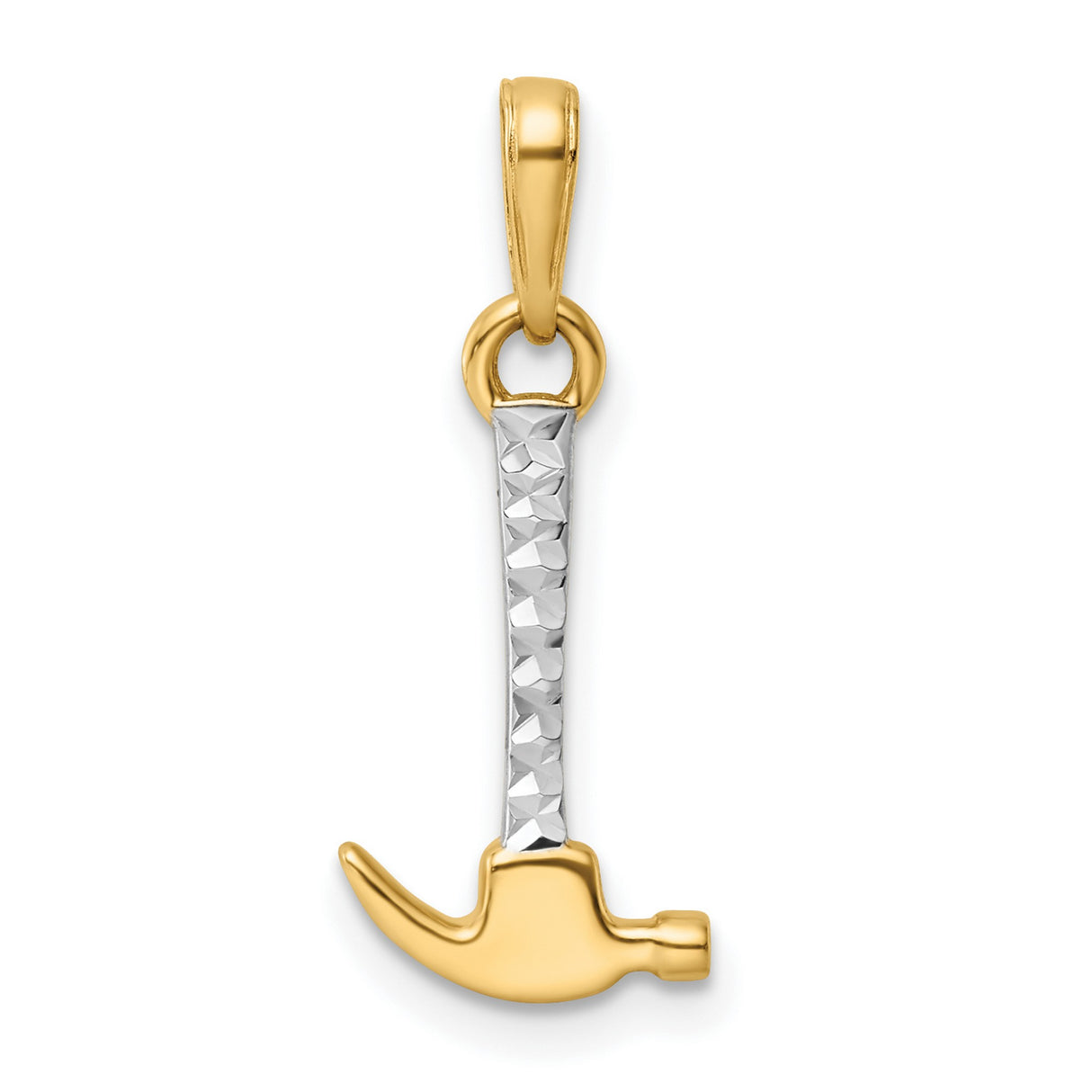 14k Yellow Gold Multi-Tone Hammer Pendant with Textured Handle and Polished Head for Men