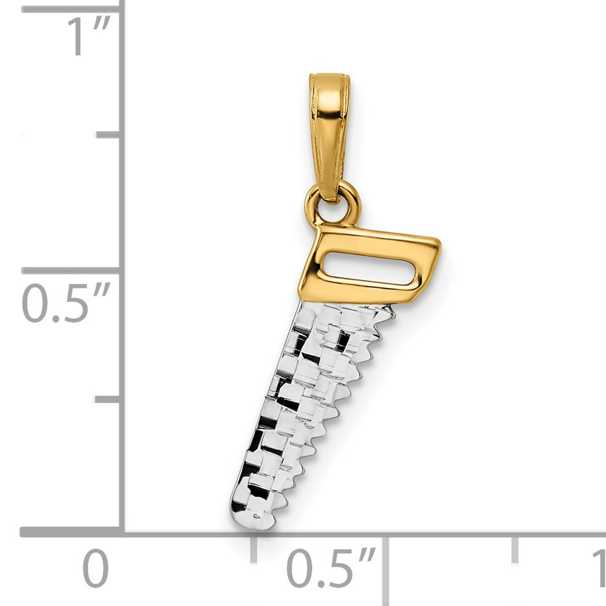 14k Multi-Tone Gold Hand Saw Pendant, Two-Tone Carpenter Tool Jewelry Charm for Men