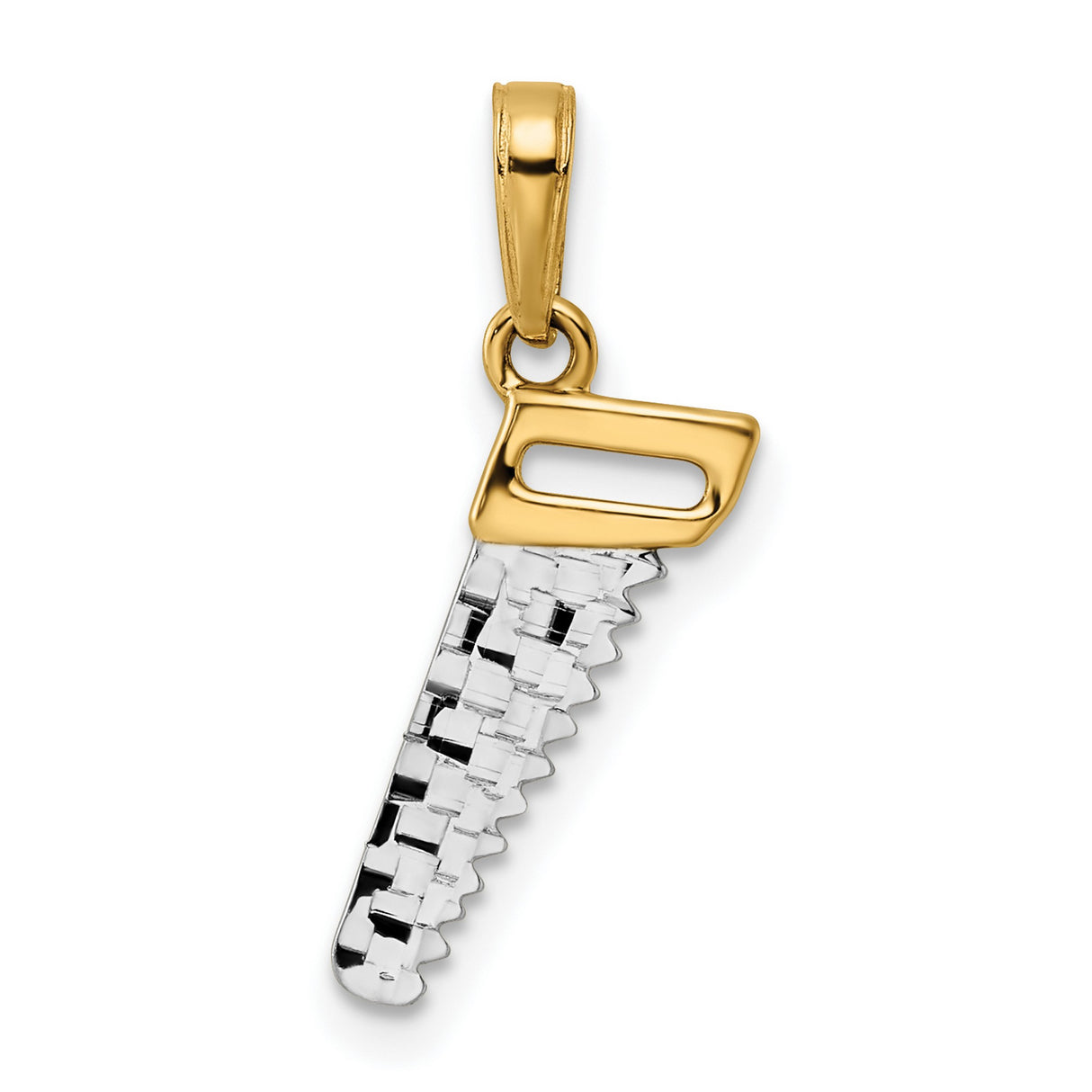 14k Multi-Tone Gold Hand Saw Pendant, Two-Tone Carpenter Tool Jewelry Charm for Men