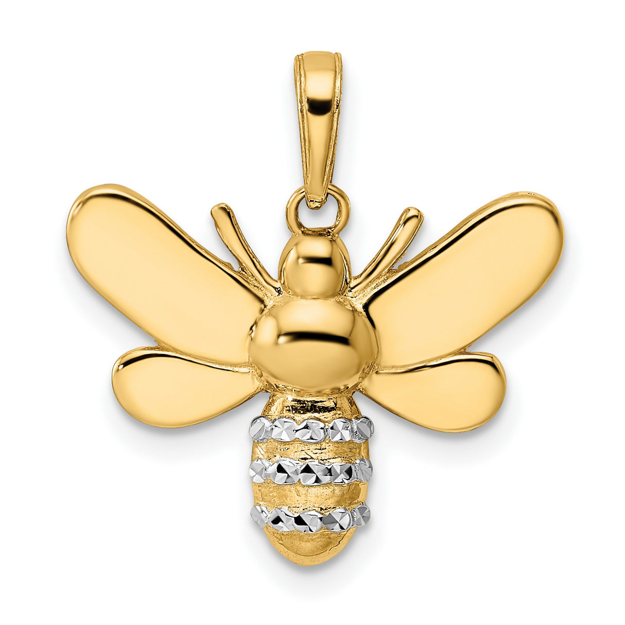 14k Two-Tone Gold Bee Pendant, Textured Insect Design, Nature Inspired Charm for Women