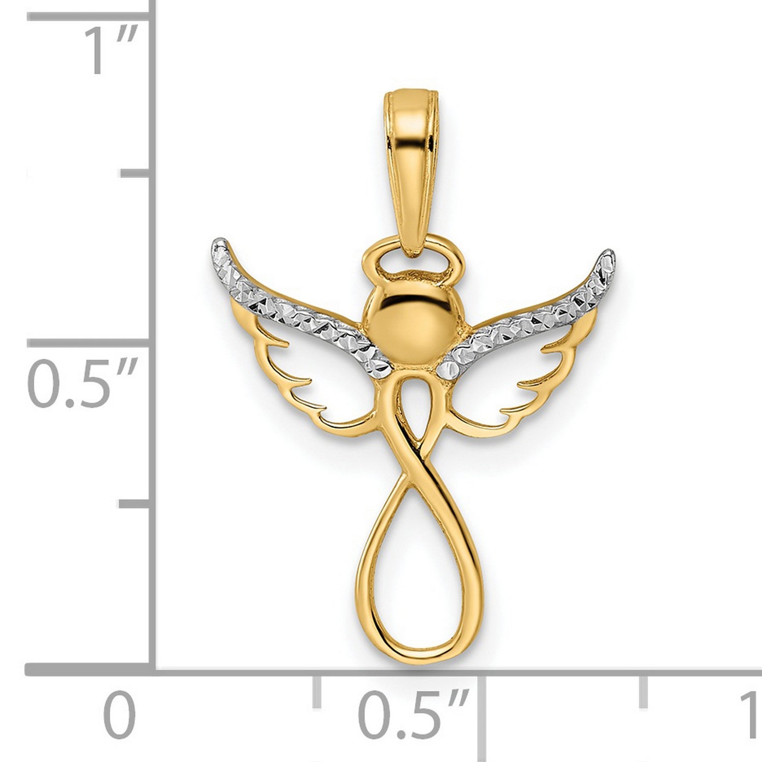 14k Multi-Tone Gold Angel Pendant with Outstretched Wings and Infinity Symbol Body