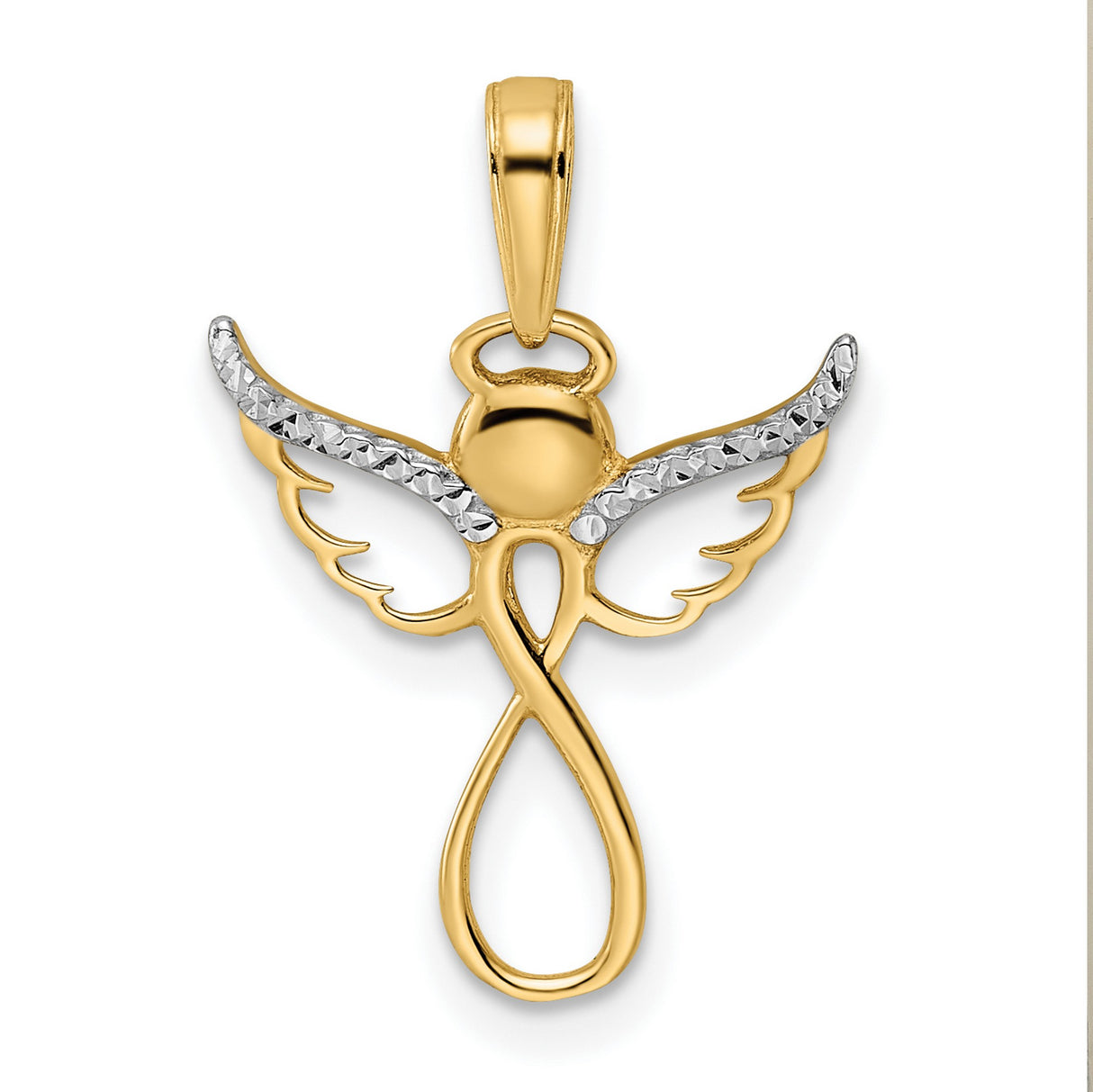 14k Multi-Tone Gold Angel Pendant with Outstretched Wings and Infinity Symbol Body