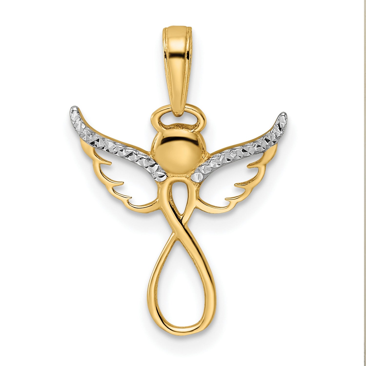 14k Multi-Tone Gold Angel Pendant with Outstretched Wings and Infinity Symbol Body