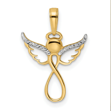 14k Multi-Tone Gold Angel Pendant with Outstretched Wings and Infinity Symbol Body