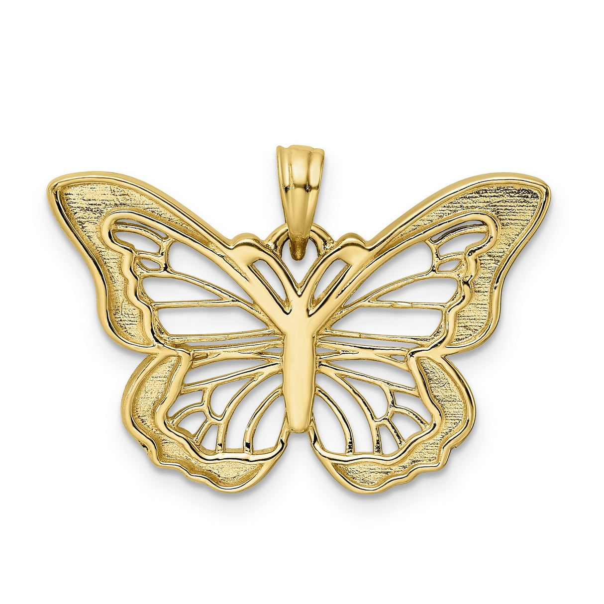 14k Multi-Tone Gold Butterfly Pendant with Openwork Diamond-Cut Design for Women