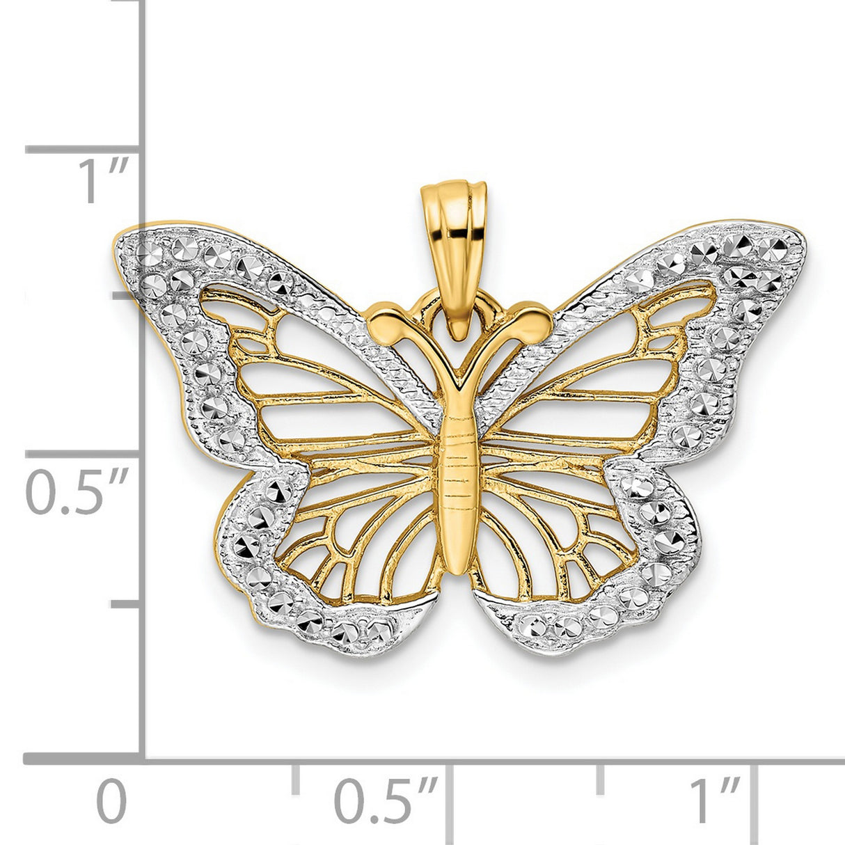 14k Multi-Tone Gold Butterfly Pendant with Openwork Diamond-Cut Design for Women