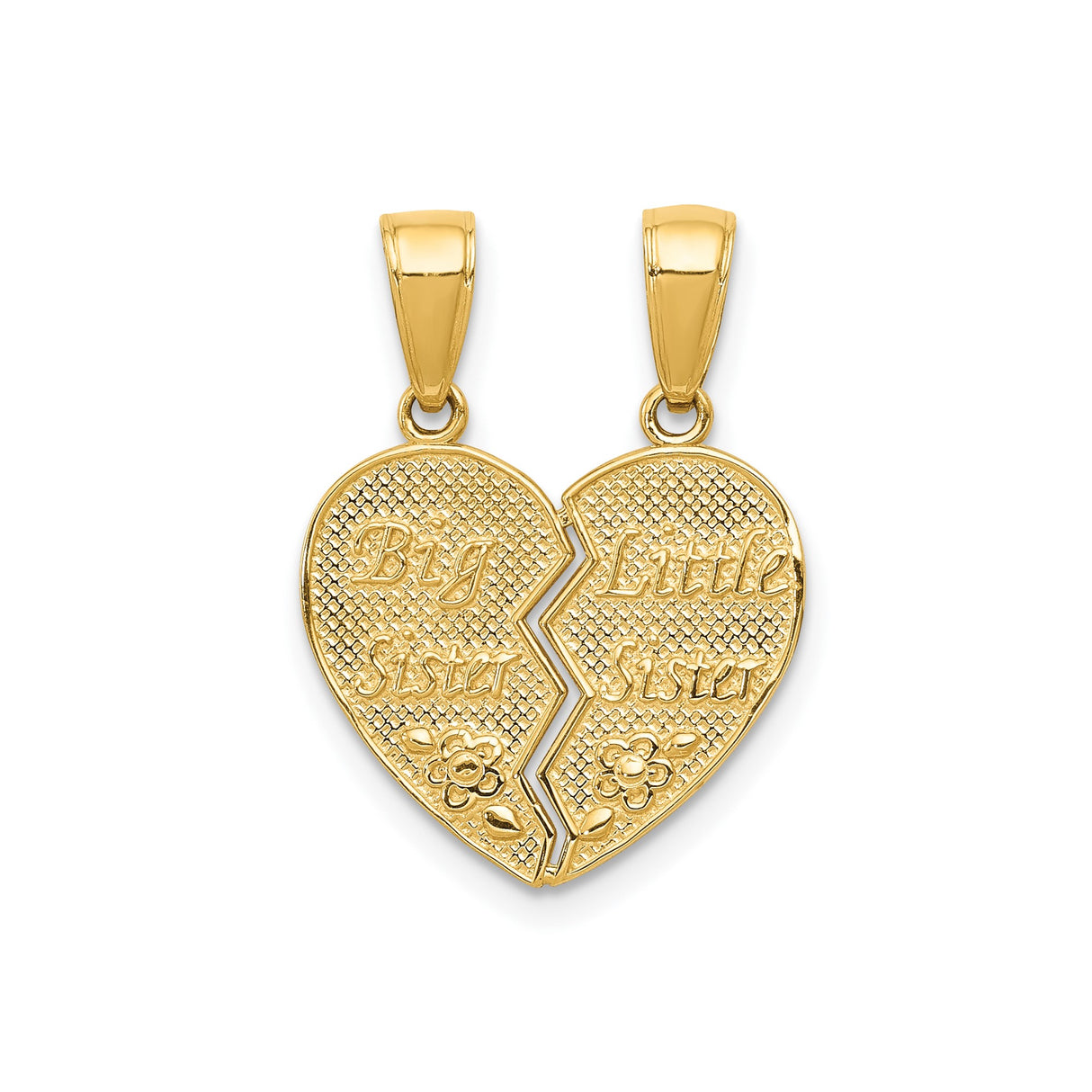 14k Yellow Gold Heart Pendant with Big Sister and Little Sister Engraving, Break Apart Design