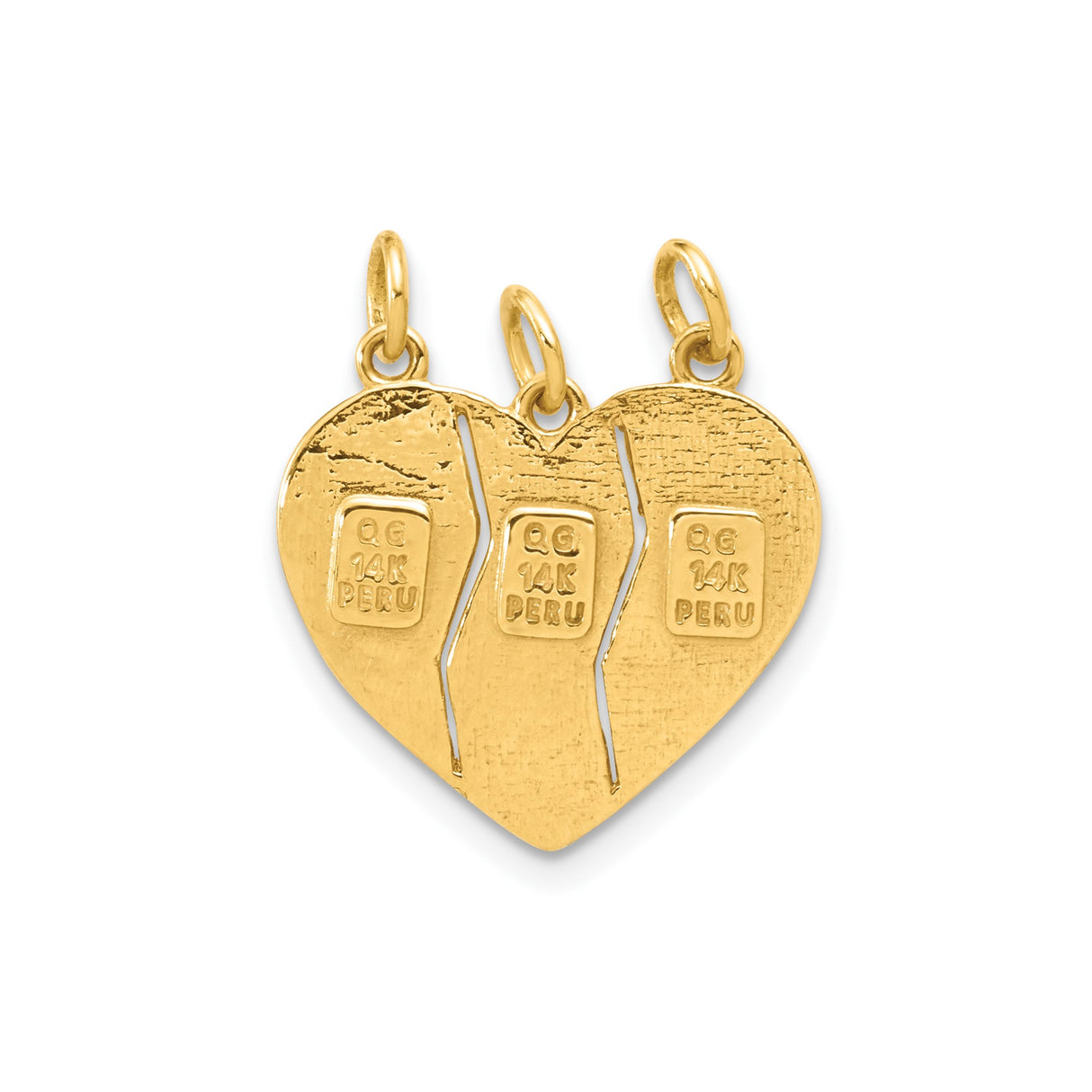 14k Yellow Gold Heart Pendant, Three-Piece Break Apart Design with Big Sis, Lil Sis, and Sis Engraving