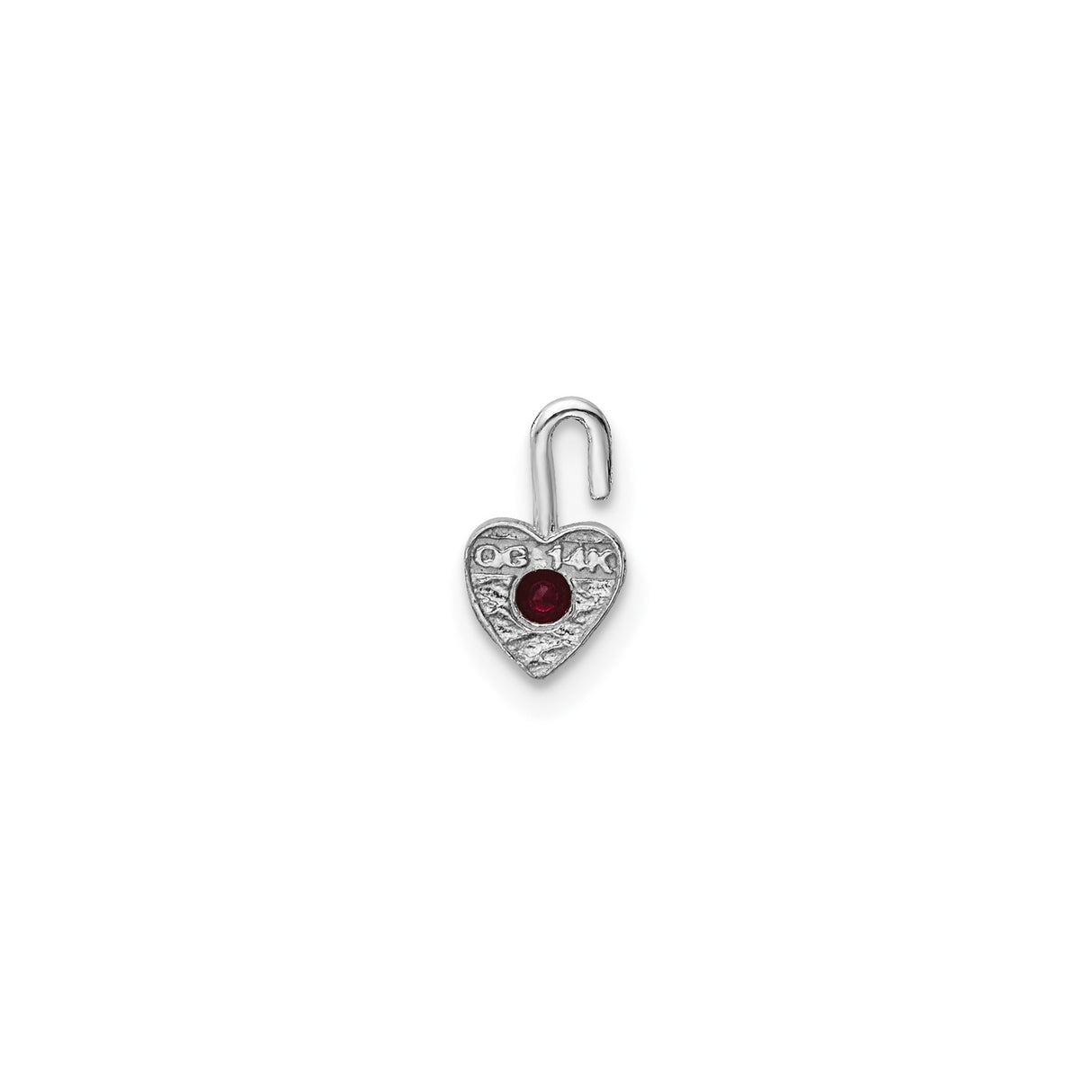 14k White Gold Heart Pendant with Synthetic Red Birthstone, Romantic for Women