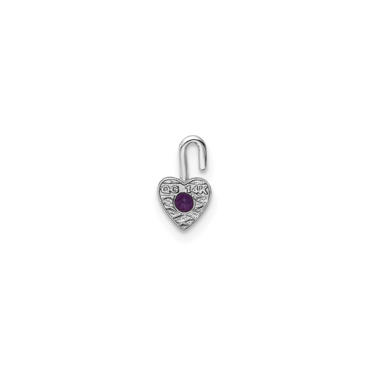 14k White Gold Heart Pendant with Synthetic Amethyst Birthstone for Women