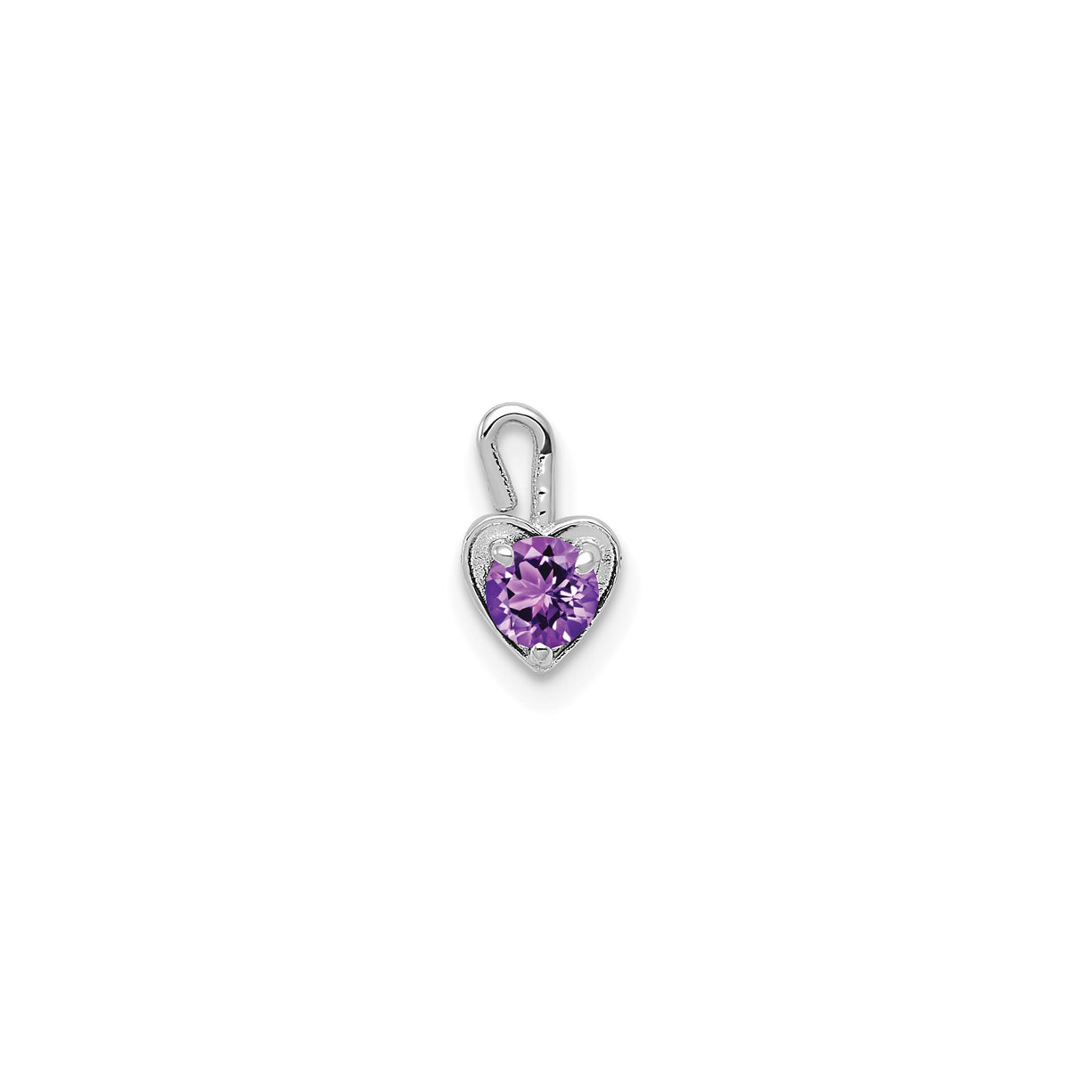 14k White Gold Heart Pendant with Synthetic Amethyst Birthstone for Women