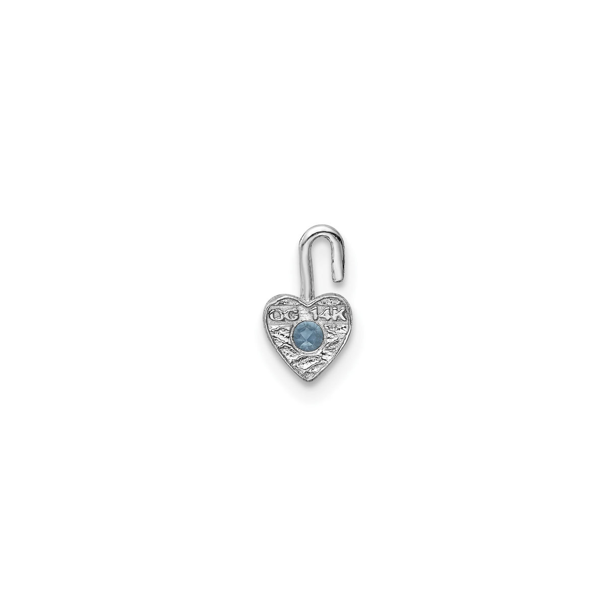 14k White Gold Heart Pendant with Round Cut Synthetic Light Blue Birthstone