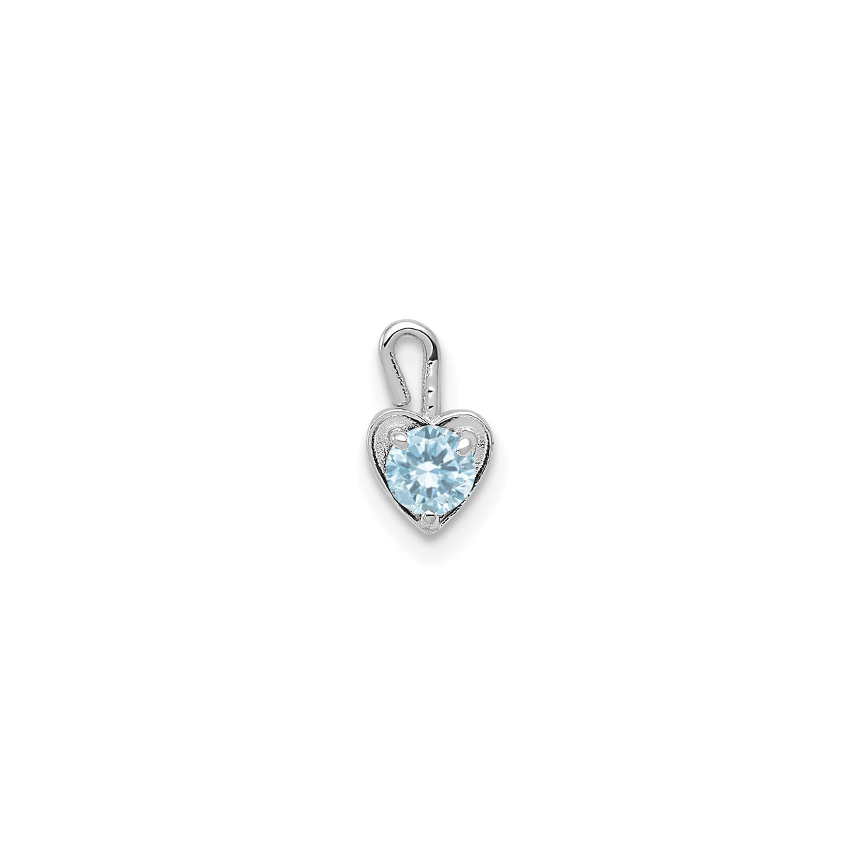 14k White Gold Heart Pendant with Round Cut Synthetic Light Blue Birthstone