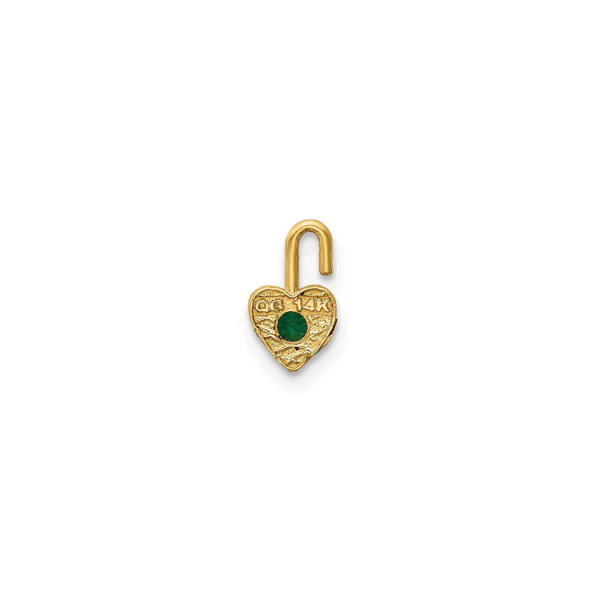 14k Yellow Gold Heart Pendant with Synthetic Green Birthstone, May Jewelry for Women