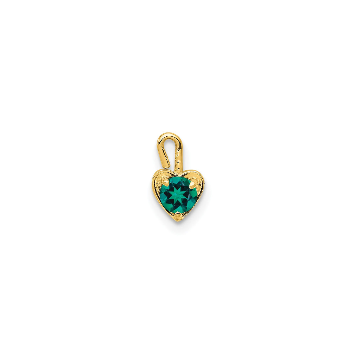 14k Yellow Gold Heart Pendant with Synthetic Green Birthstone, May Jewelry for Women