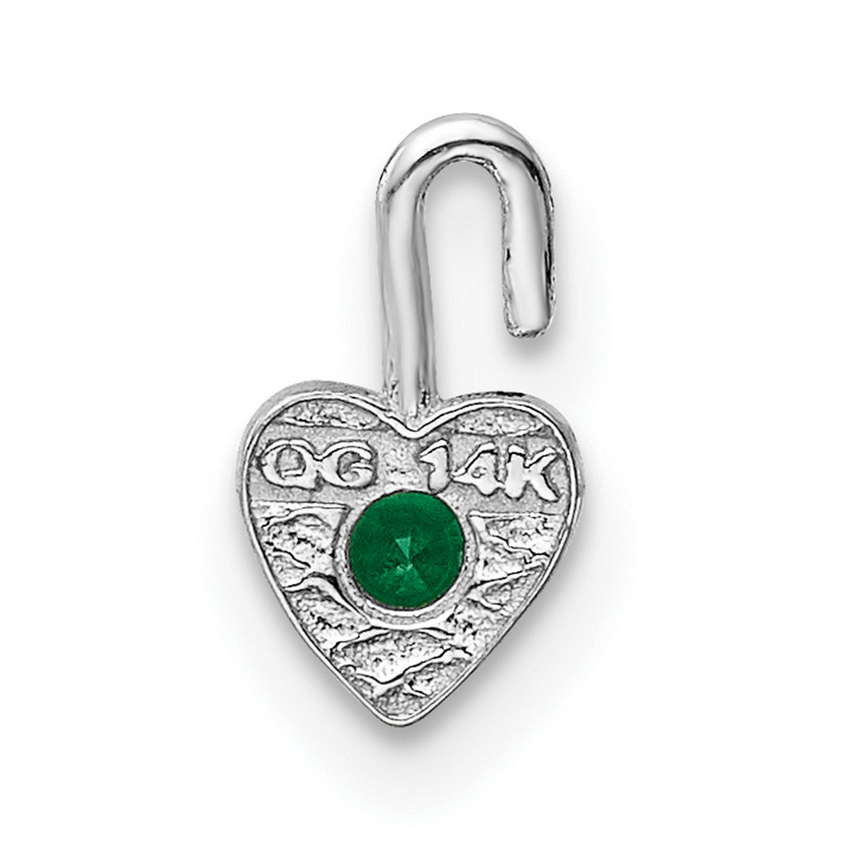 May Synthetic Birthstone Heart Charm Pendant in Real 14k White Gold