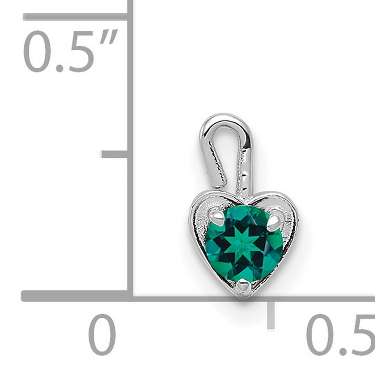 May Synthetic Birthstone Heart Charm Pendant in Real 14k White Gold